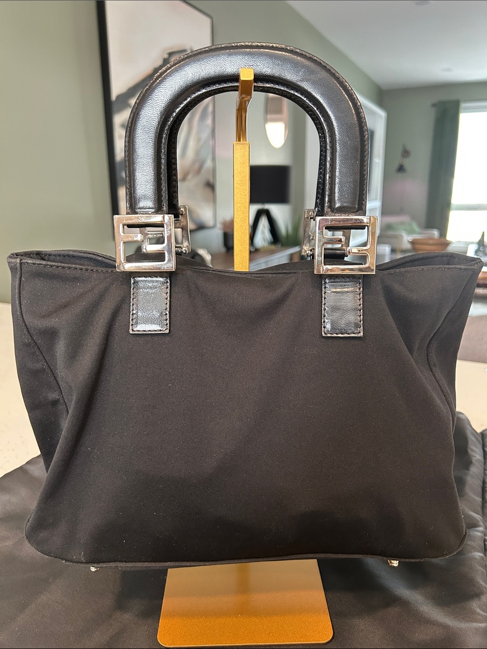 Fendi Authentic Black Nylon & Leather Tote Bag w/pouch — Full Set - Picture 2 of 16